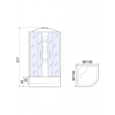 Душевая кабина 90x90 River TEMZA 90/44 ТН, тонированное стекло, профиль хром матовый 