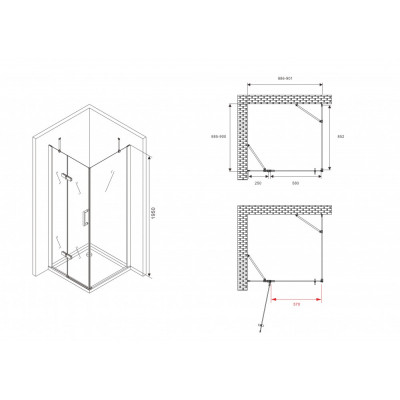 Душевой уголок 90x90x195см ABBER Zart AG08090-S91, стекло прозрачное, профиль хром 
