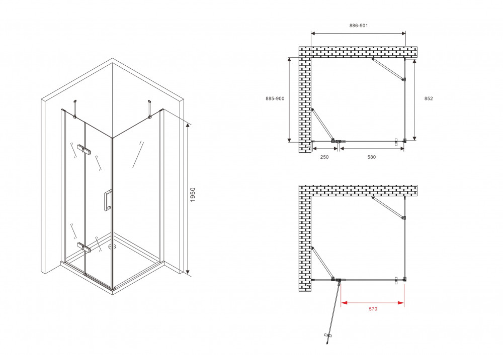 Душевой уголок 90x90x195см ABBER Zart AG08090-S91, стекло прозрачное, профиль хром 