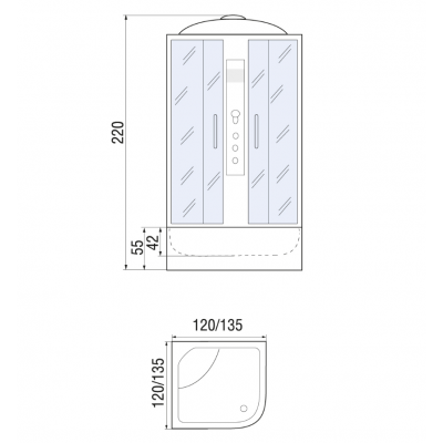Душевая кабина 120x120 River TEMZA 120/120/55 ТН, тонированное стекло, профиль матовый хром 