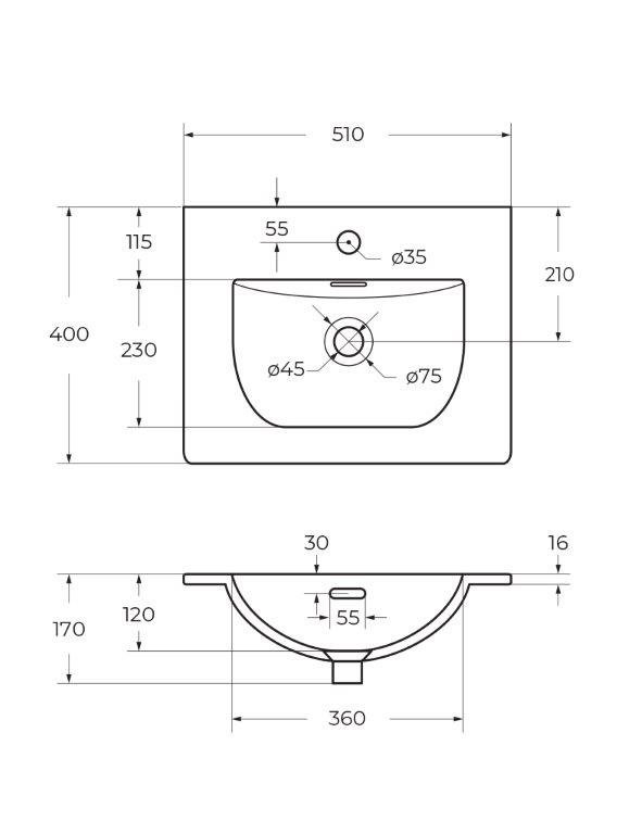 Раковина керамическая 51х40см белая Belbagno BB-8099-3-50