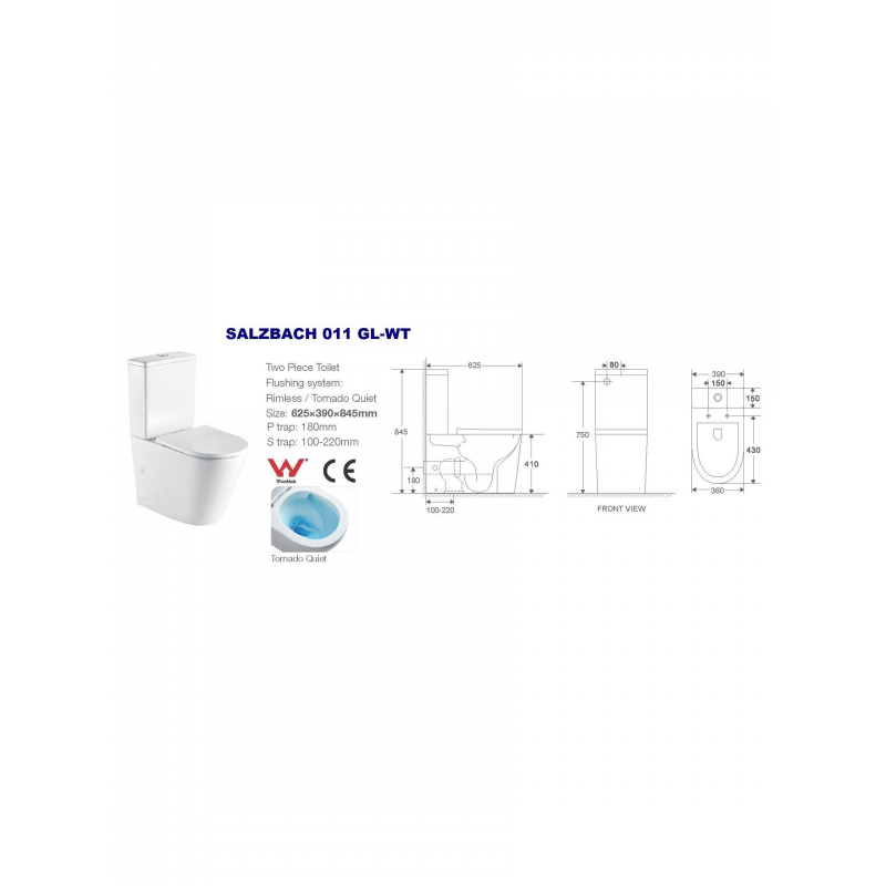 Унитаз-компакт безободковый с микролифтом, Welt Wasser, WW SALZBACH 001GL-WT