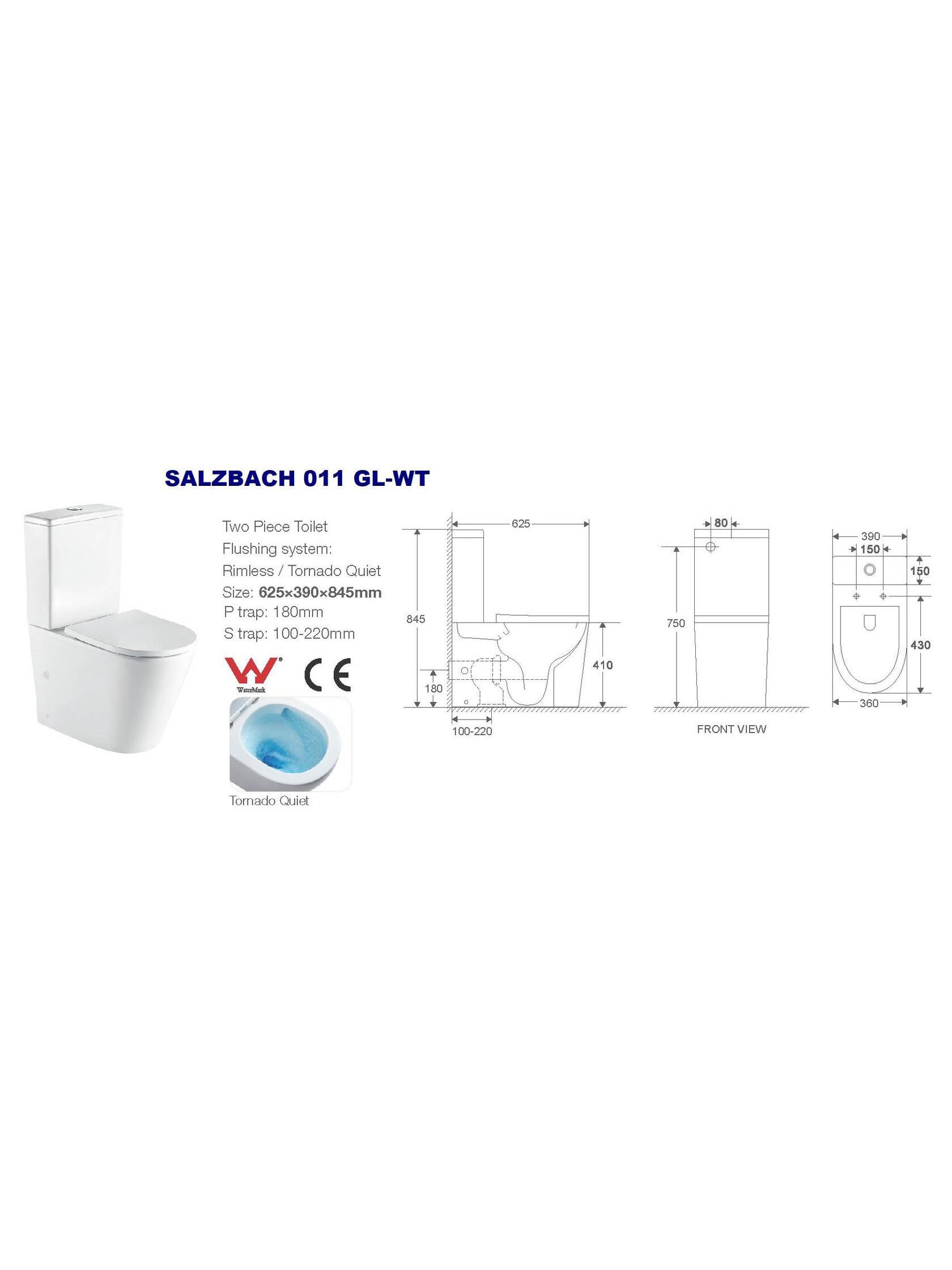 Унитаз-компакт безободковый с микролифтом, Welt Wasser, WW SALZBACH 001GL-WT