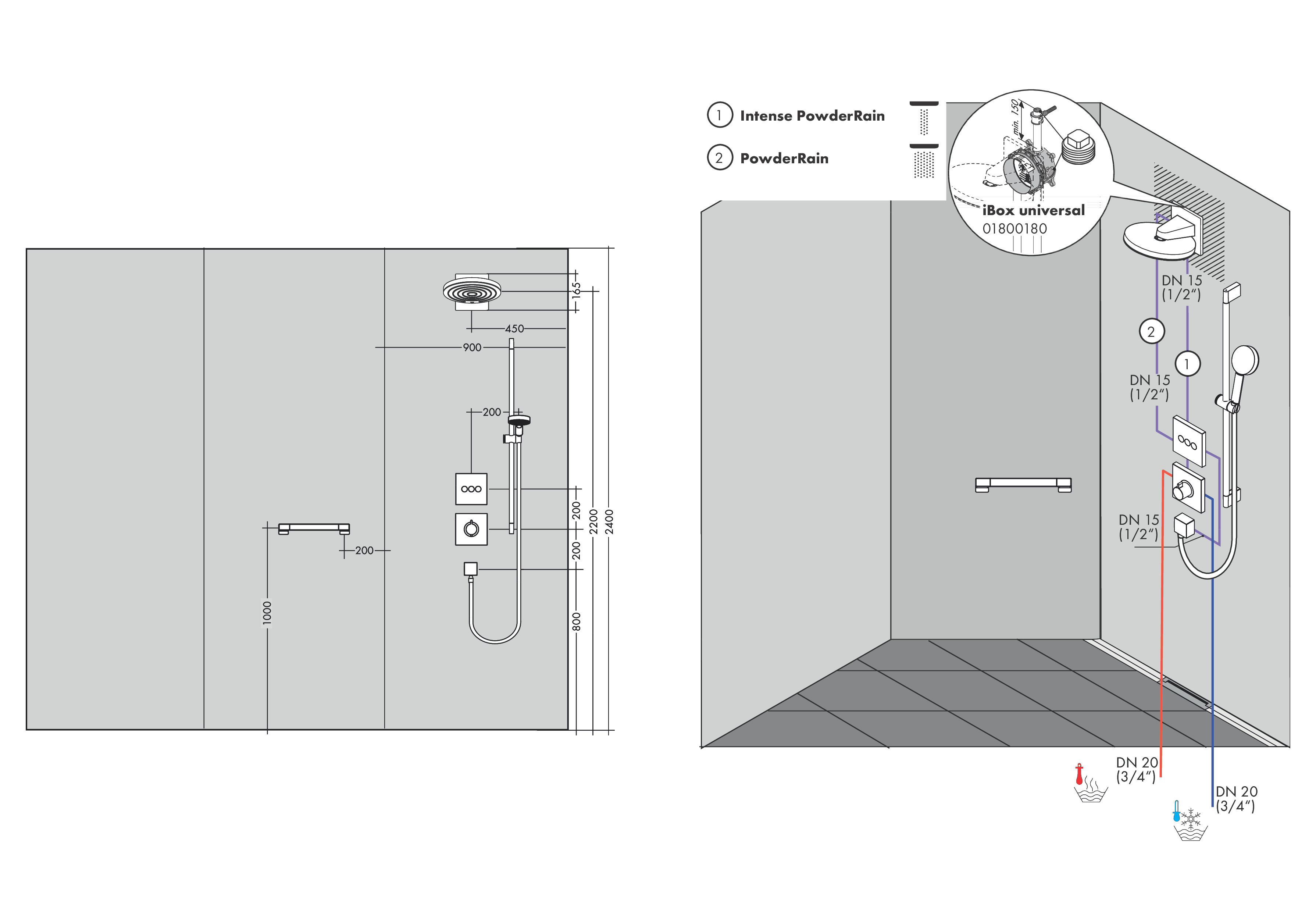 Верхний душ Hansgrohe Pulsify S 260 2jet с настенным креплением, матовый черный