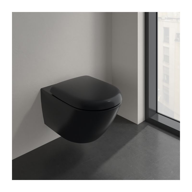 Унитаз Villeroy & Boch Antao с безободковым смывом, подвесной, с функцией TwistFlush, Pure Black CeramicPlus