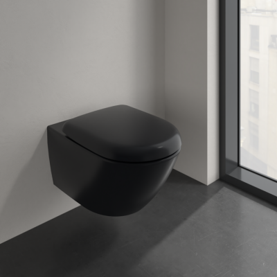 Унитаз Villeroy & Boch Antao с безободковым смывом, подвесной, с функцией TwistFlush, Pure Black CeramicPlus