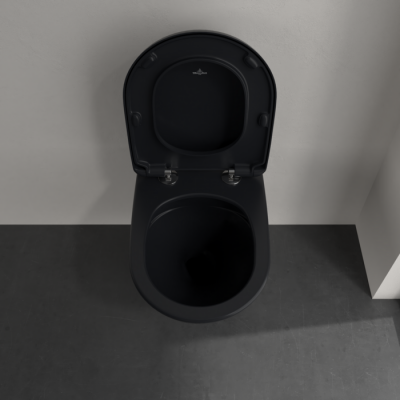Унитаз Villeroy & Boch Antao с безободковым смывом, подвесной, с функцией TwistFlush, Pure Black CeramicPlus
