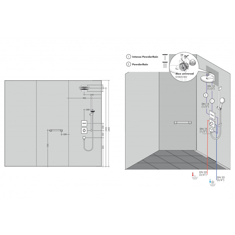Верхний душ Hansgrohe Pulsify S 260 2jet с настенным креплением, хром