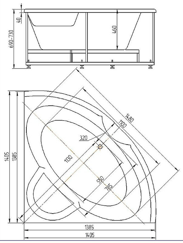 Акриловая ванна белая 140x140см Aquatek Поларис POL1-0000030
