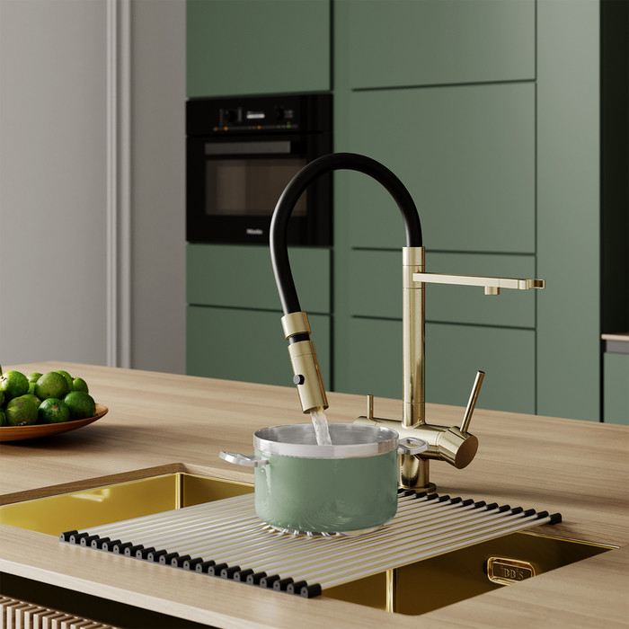 Смеситель для кухни Iddis Ace с каналом для фильтрованной воды, матовое золото