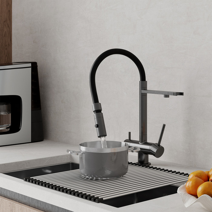 Смеситель для кухни Iddis Ace с каналом для фильтрованной воды, графит матовый