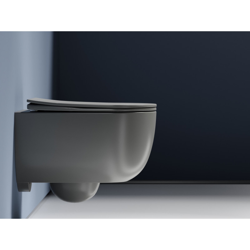 Подвесной унитаз 355х490х320мм Ceramicanova Modena Rimless антрацит матовый, с быстросъемным сидением микролифт