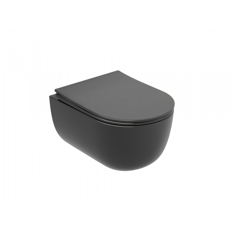 Подвесной унитаз 355х490х320мм Ceramicanova Modena Rimless темный антрацит матовый, с быстросъемным сидением микролифт