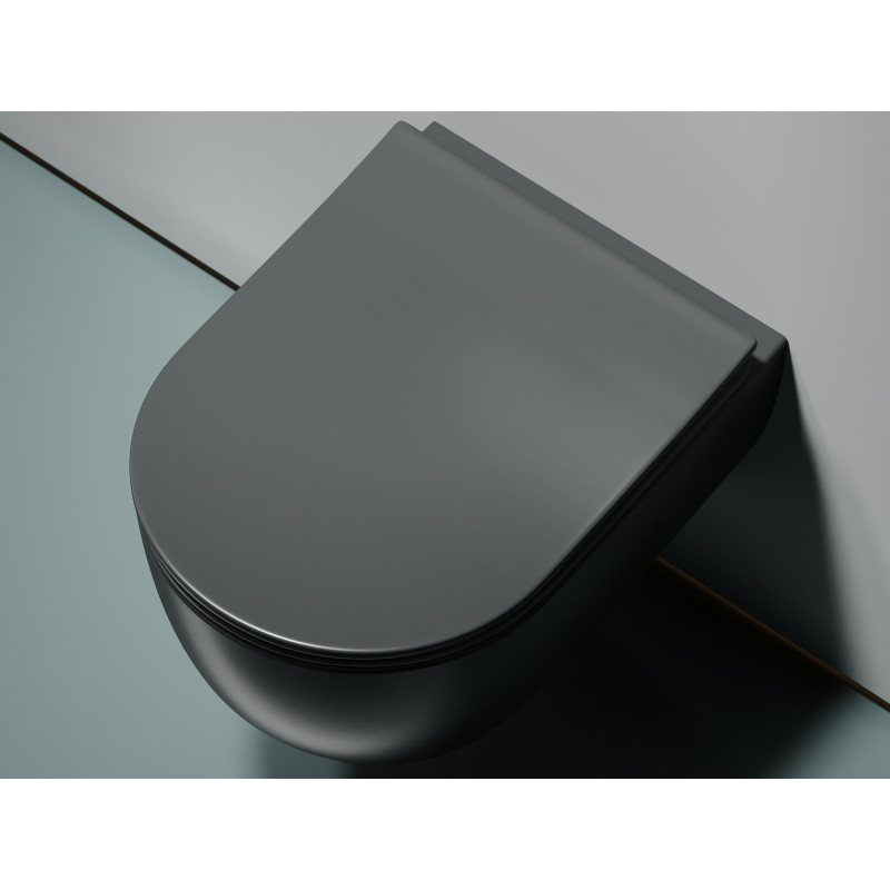 Подвесной унитаз 355х490х320мм Ceramicanova Modena Rimless темный антрацит матовый, с быстросъемным сидением микролифт