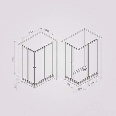 Душевое ограждение 120x90 см, без поддона черный профиль AM.PM Sunny W87G-403-12090-BT