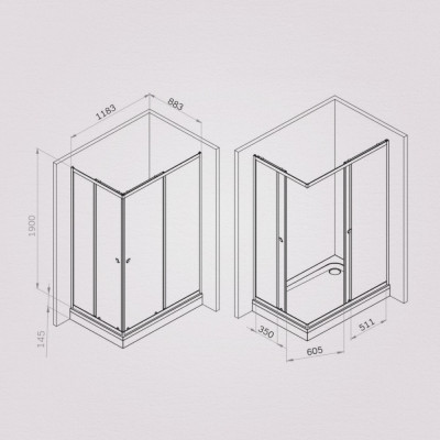 Душевое ограждение 120x90 см, без поддона профиль хром AM.PM Sunny W87G-403-12090-MT