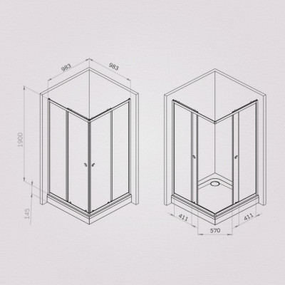 Душевое ограждение 100x100 см, без поддона черный профиль AM.PM Sunny W87G-403-100100-BT