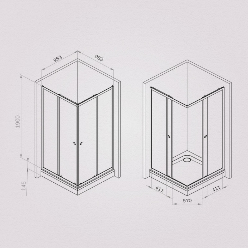 W87G-403-100100-BT Sunny душ огражд квадратн, раздвижн двери 100x100 черный,стекло прозрачн