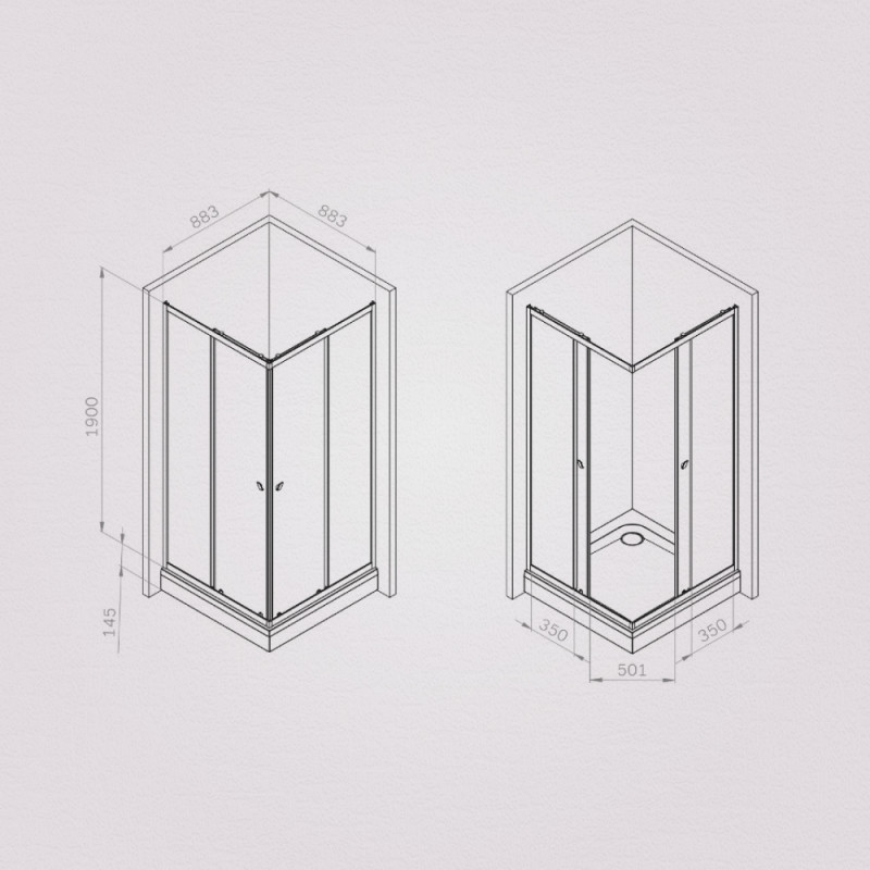 Душевое ограждение 90x90 см, без поддона черный профиль AM.PM Sunny W87G-403-9090-BT
