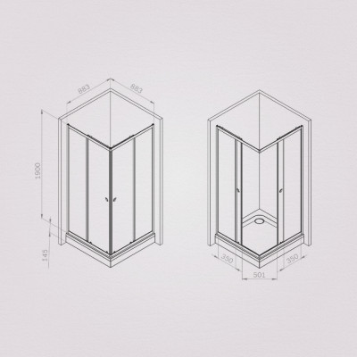 Душевое ограждение 90x90 см, без поддона профиль хром AM.PM Sunny W87G-403-9090-MT