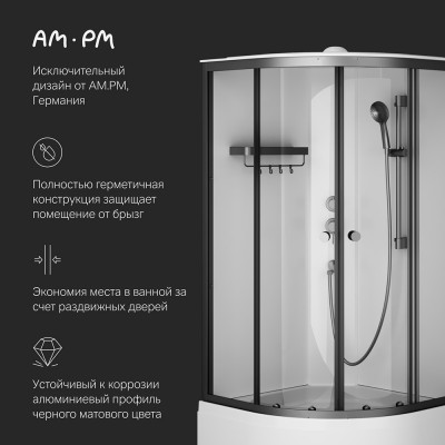 Душевая кабина черная 90x90см без гидромассажа Am.pm X-Joy W94C-401A-090BT
