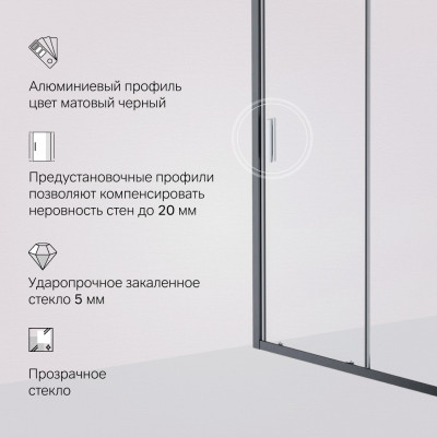 Душевая дверь 120х195см черная Am.pm Gem W90G-120-1-195BT