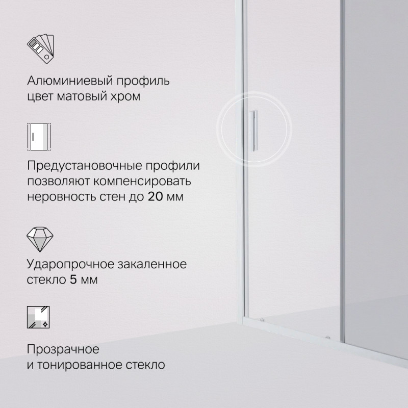 Душевая дверь в нишу хром 140х195см Am.pm Gem W90G-140-1-195MG