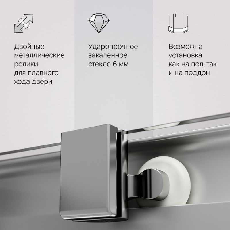 W84G-403-12090-MТ Душевое ограждение Func Square Slide 120х90, мат хром, прозрачное