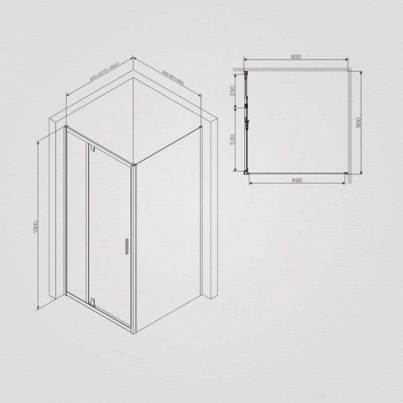 W90G-404-090MT Душевое ограждение Gem Sqare Pivot 90x90 стекло прозрачное, профиль матовый хром, без