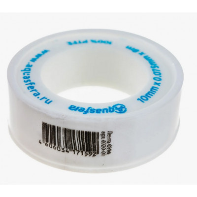 Лента ФУМ PTFE 10ммх0,075ммх8м катушка Aquasfera 6020-01