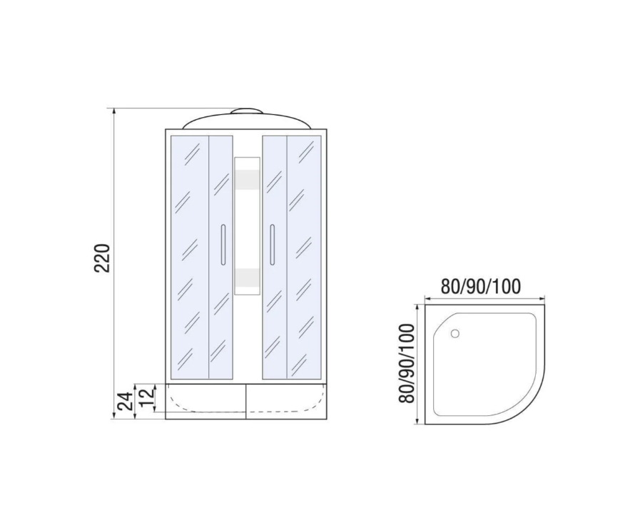 Душевая кабина с поддоном хром 80x80х220см River NARA LIGHT XL 80/24 MT