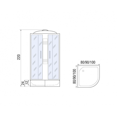 Душевая кабина с поддоном хром 90x90х220см River NARA LIGHT XL 90/24 MT