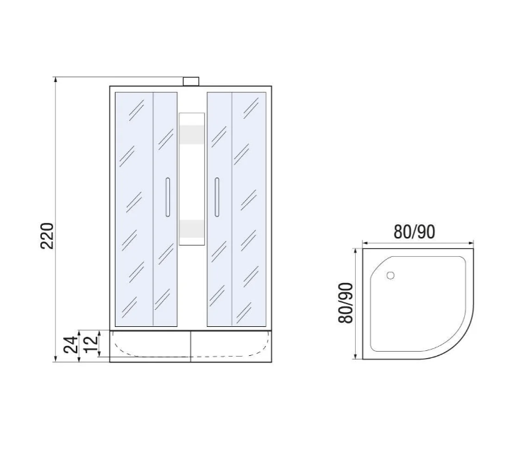 Душевая кабина с поддоном хром 80x80х220см River NARA LIGHT Б/К XL 80/24 MT