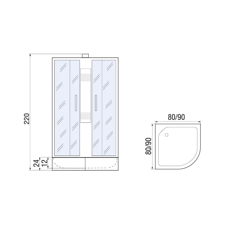 Душевая кабина с поддоном хром 90x90х220см River NARA LIGHT Б/К XL 90/24 MT