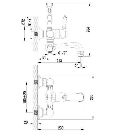 Смеситель для ванны с фиксированным изливом  LM4812B, Lemark