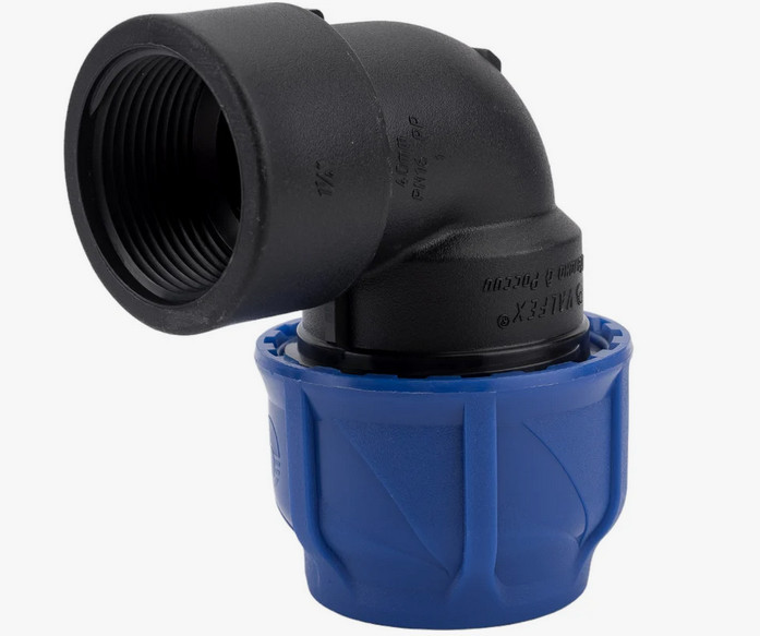 Отвод компрессионный ПЭ Дн 25х3/4"х90гр ВР Ру16 VALFEX 1210012325034