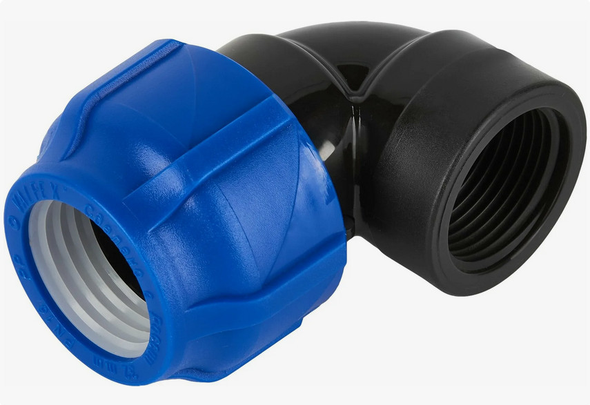 Отвод компрессионный ПЭ Дн 63х1 1/2"х90гр ВР Ру16 VALFEX 1210012363112