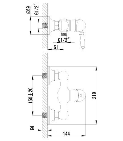 Смеситель для ванны с фиксированным изливом  LM4812B, Lemark