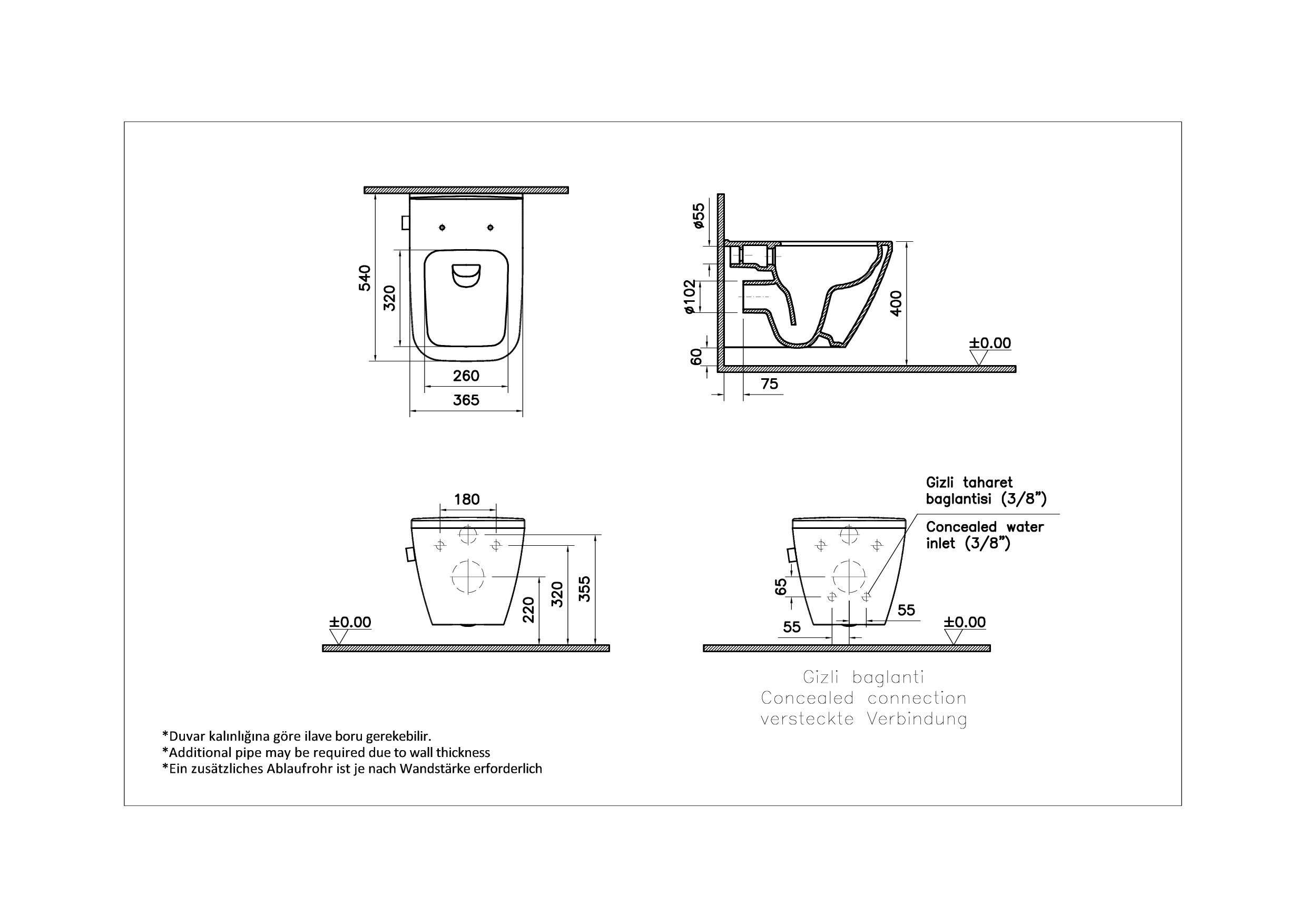 Подвесной безободковый унитаз 540x365мм Vitra Integra Square, с функцией биде и встроенным смесителем