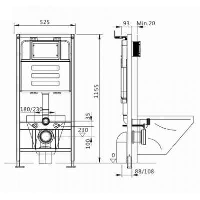 Инсталляция для подвесного унитаза Quwelle Pro 1150x525x110