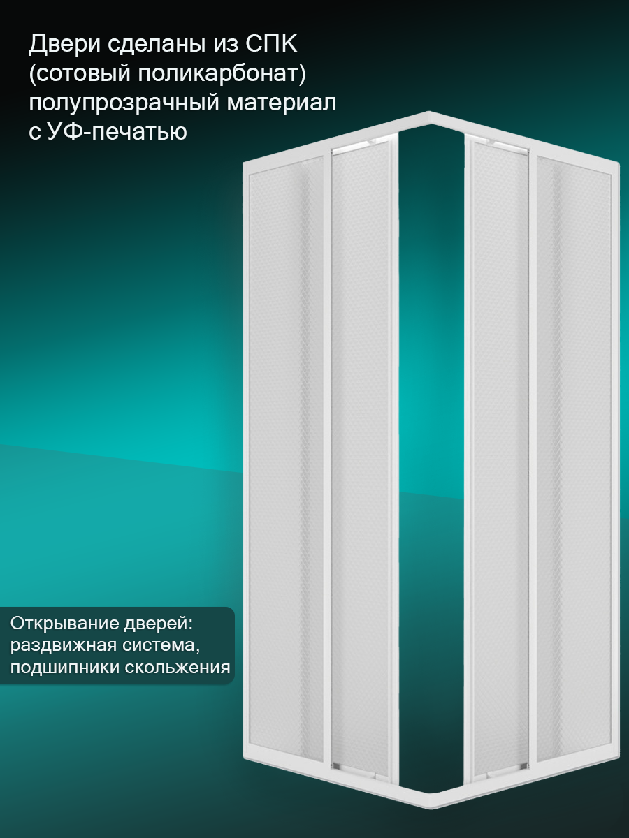 Душевой уголок Quwelle Классик квадрат 80х80х177, стенки полистирол, профиль белый