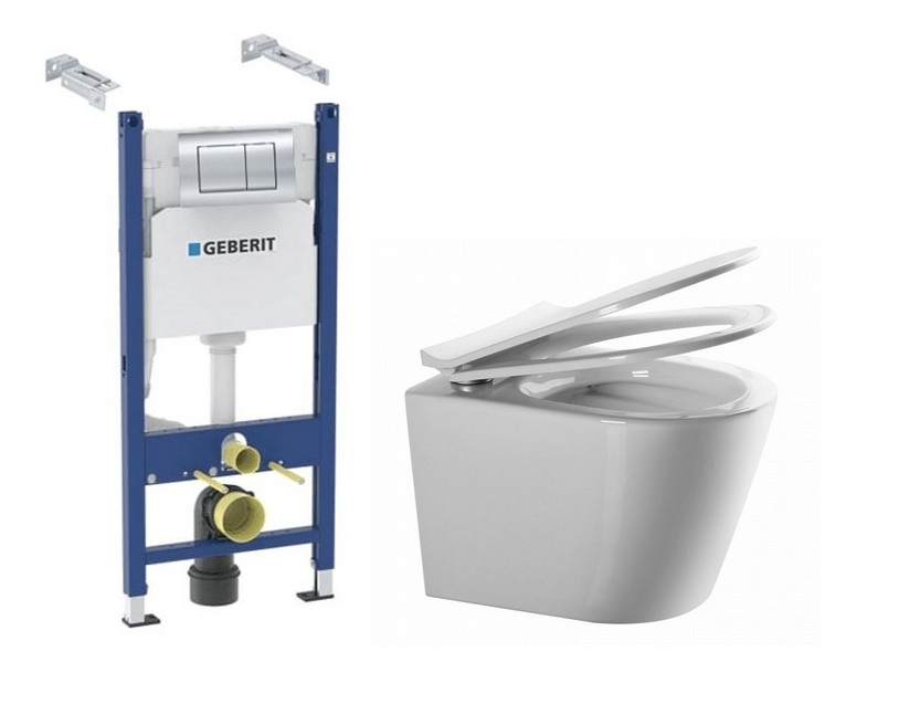 Комплект Унитаз подвесной Qwelle + Инсталляция Geberit Duofix Delta 458.163.21.1 с кнопкой смыва, хром