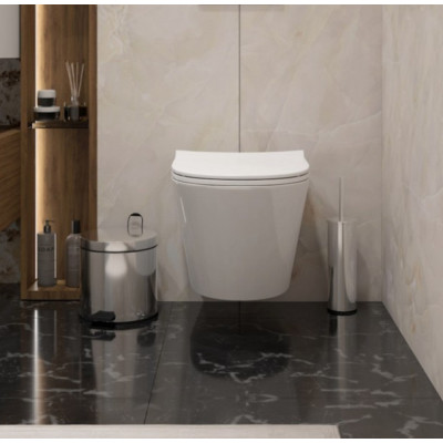 Комплект Унитаз подвесной Qwelle + Инсталляция Geberit Duofix Delta 458.163.21.1 с кнопкой смыва, хром