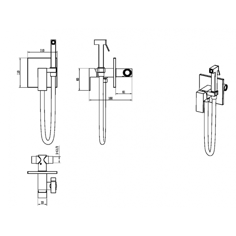 Смеситель гигиенический Boheme Qubic Matt Gold