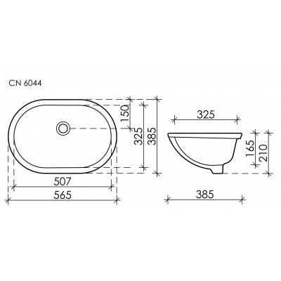 Умывальник овальный встраиваемый под столешницу Ceramicanova Element 565*385*210мм белый