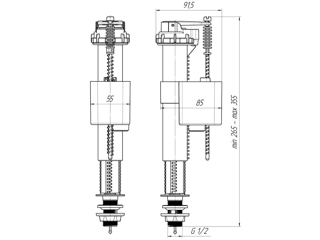 Впускной клапан с нижней подводкой и металлической резьбой Alcadrain A18 1/2"