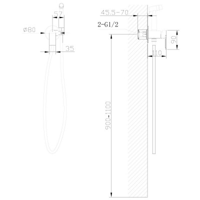 Смеситель ABBER Weiss Insel AF8025B с гигиеническим душем, черный матовый