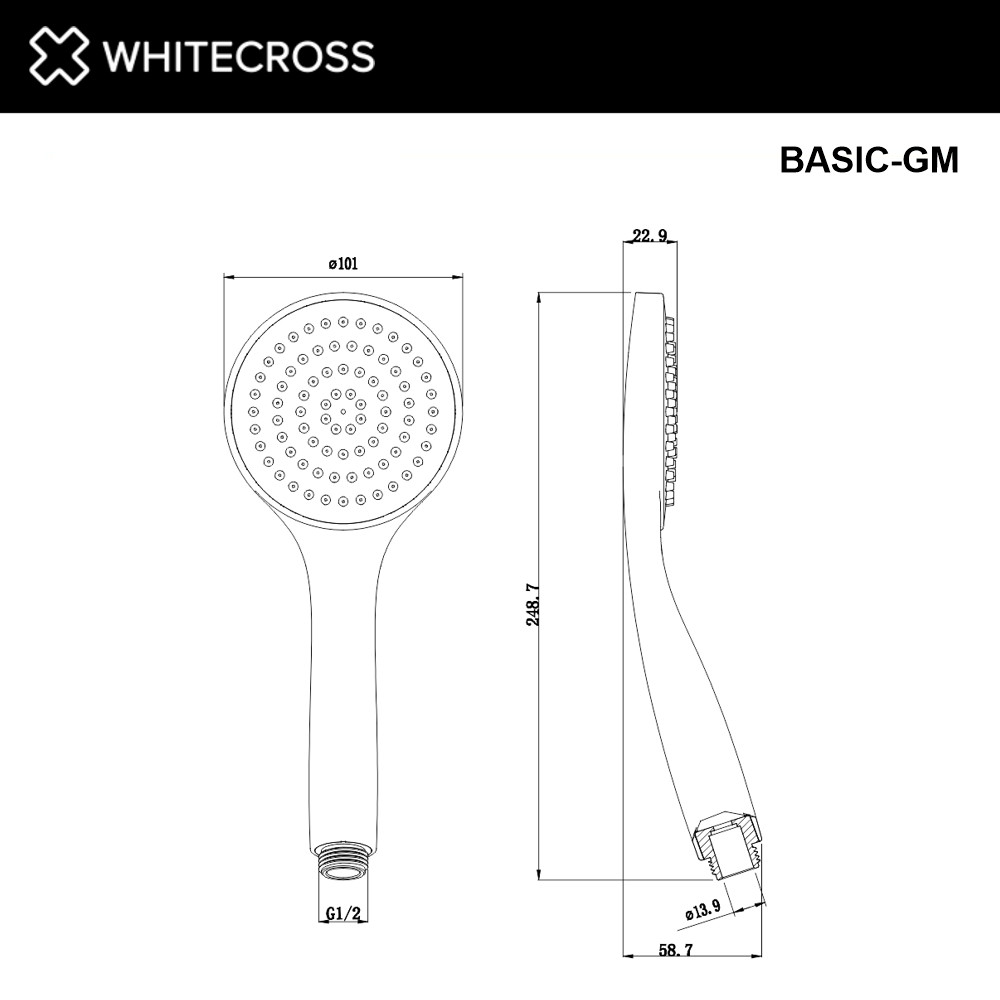 Душевая лейка 1 режим WHITECROSS оружейная сталь