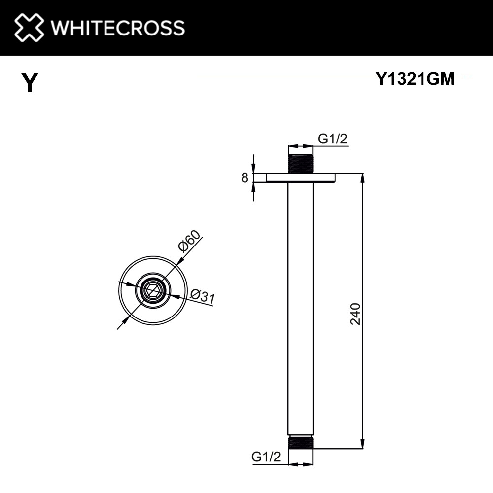 Кронштейн душевой потолочный WHITECROSS оружейная сталь