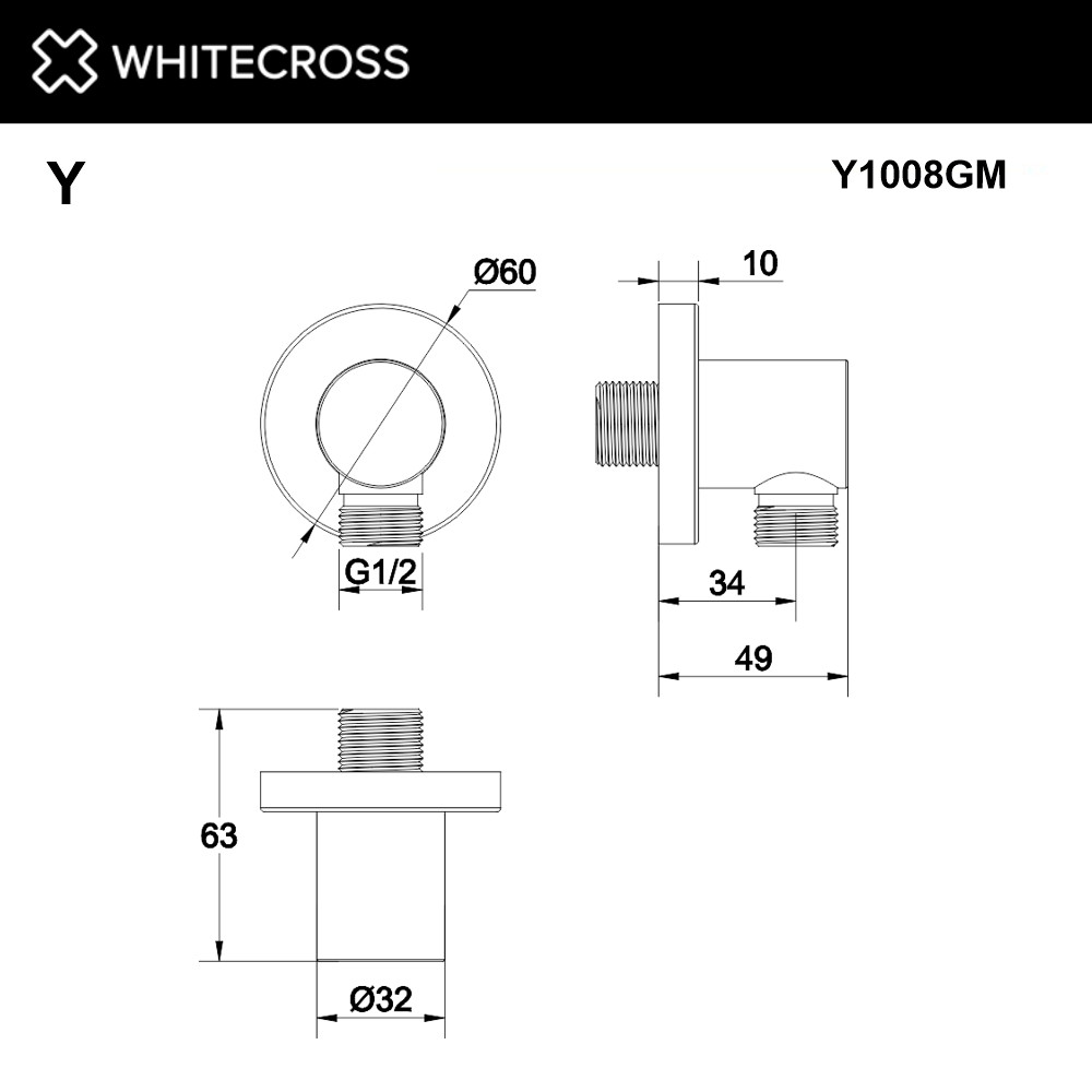 Подключение для душевого шланга, Угловой соединительный элемент WHITECROSS оружейная сталь